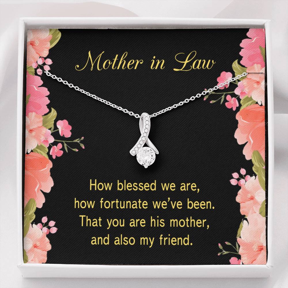 Mother-In-Law Necklace How Fortunate Eternity Ribbon Stone Pendant Keepsake Message Card-Express Your Love Gifts
