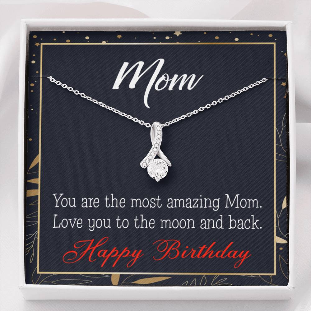 Happy Birthday Mom Love You To The Moon Eternity Ribbon Stone Necklace Message Card-Express Your Love Gifts