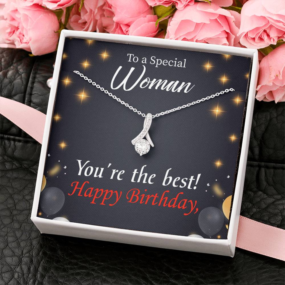 Happy Birthday Mom You'Re The Best Eternity Ribbon Stone Necklace Message Card-Express Your Love Gifts