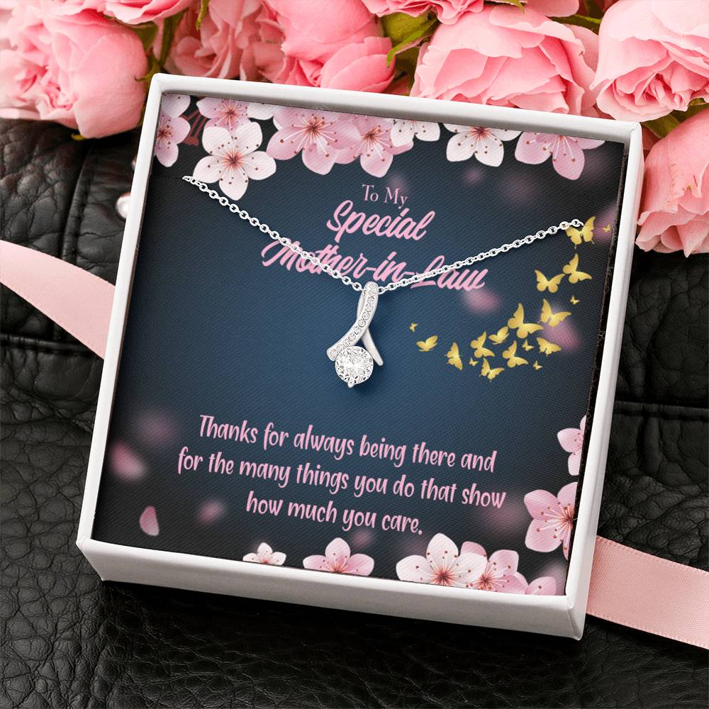 Mother-In-Law Necklace Special Mother-In-Law Thanks Always Eternity Ribbon Stone Pendant Keepsake Card-Express Your Love Gifts
