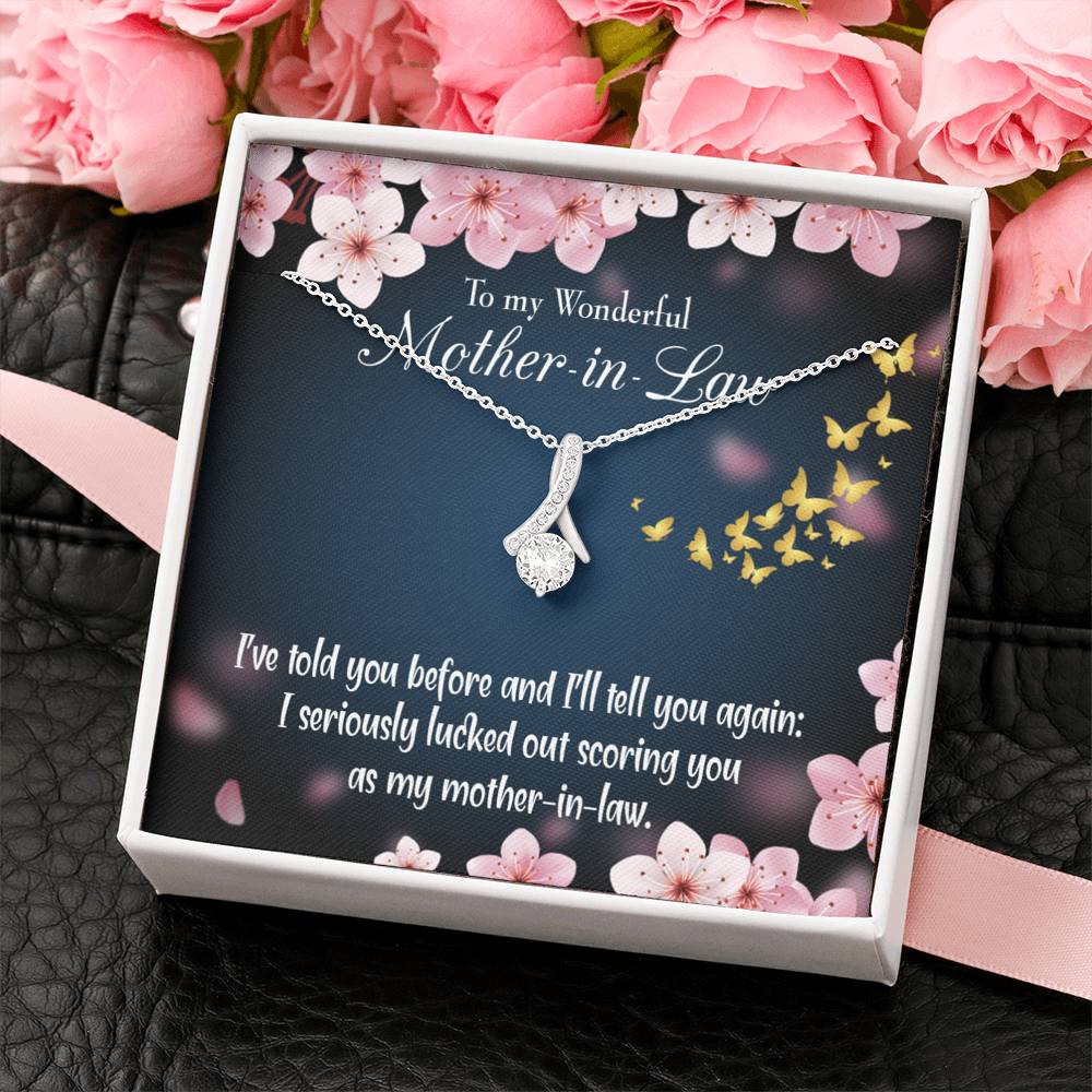 Mother-In-Law Necklace Seriously Lucky Eternity Ribbon Stone Pendant Keepsake Message Card-Express Your Love Gifts