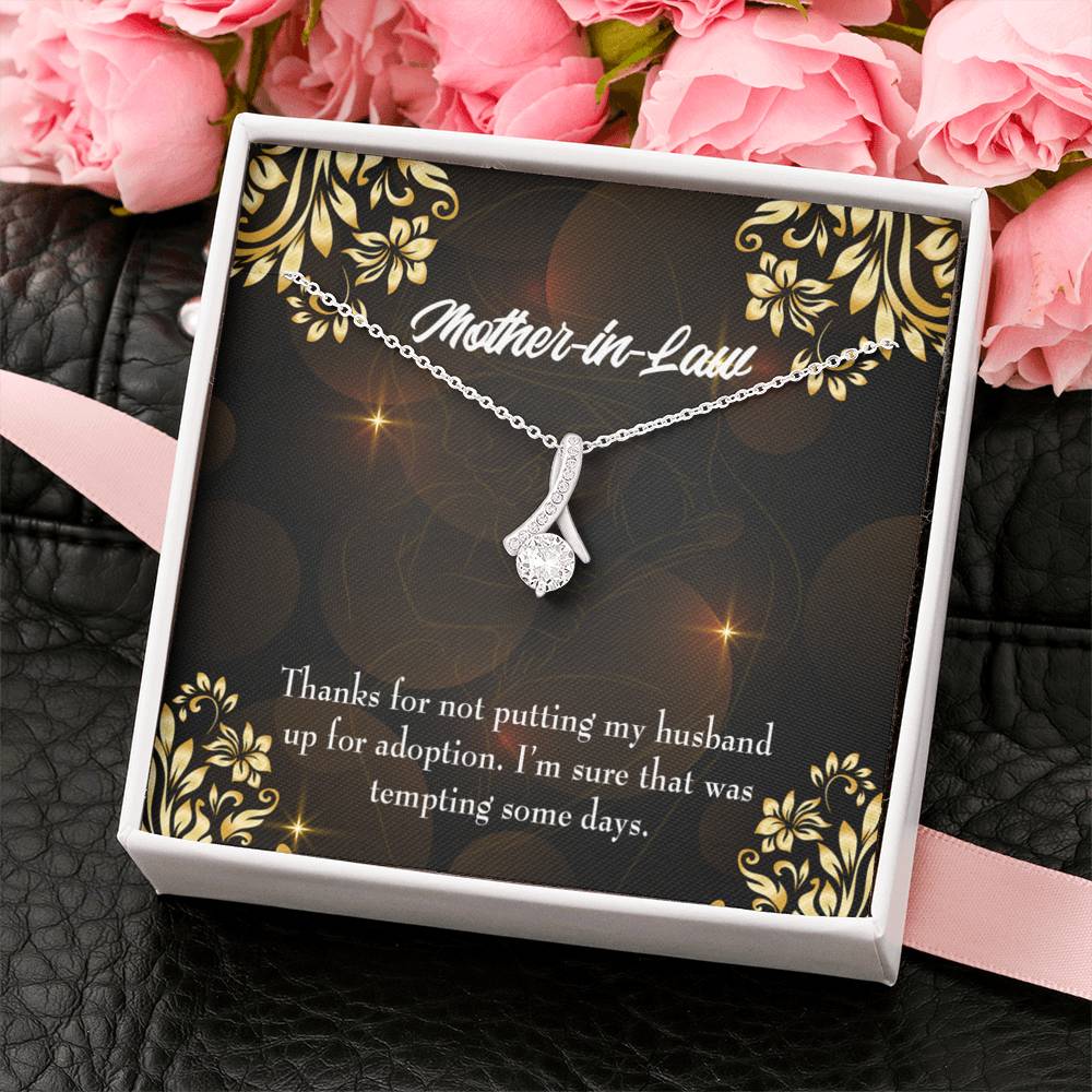Mother-In-Law Necklace Funny Mother-In-Law Message Eternity Ribbon Stone Pendant Keepsake Message Card-Express Your Love Gifts