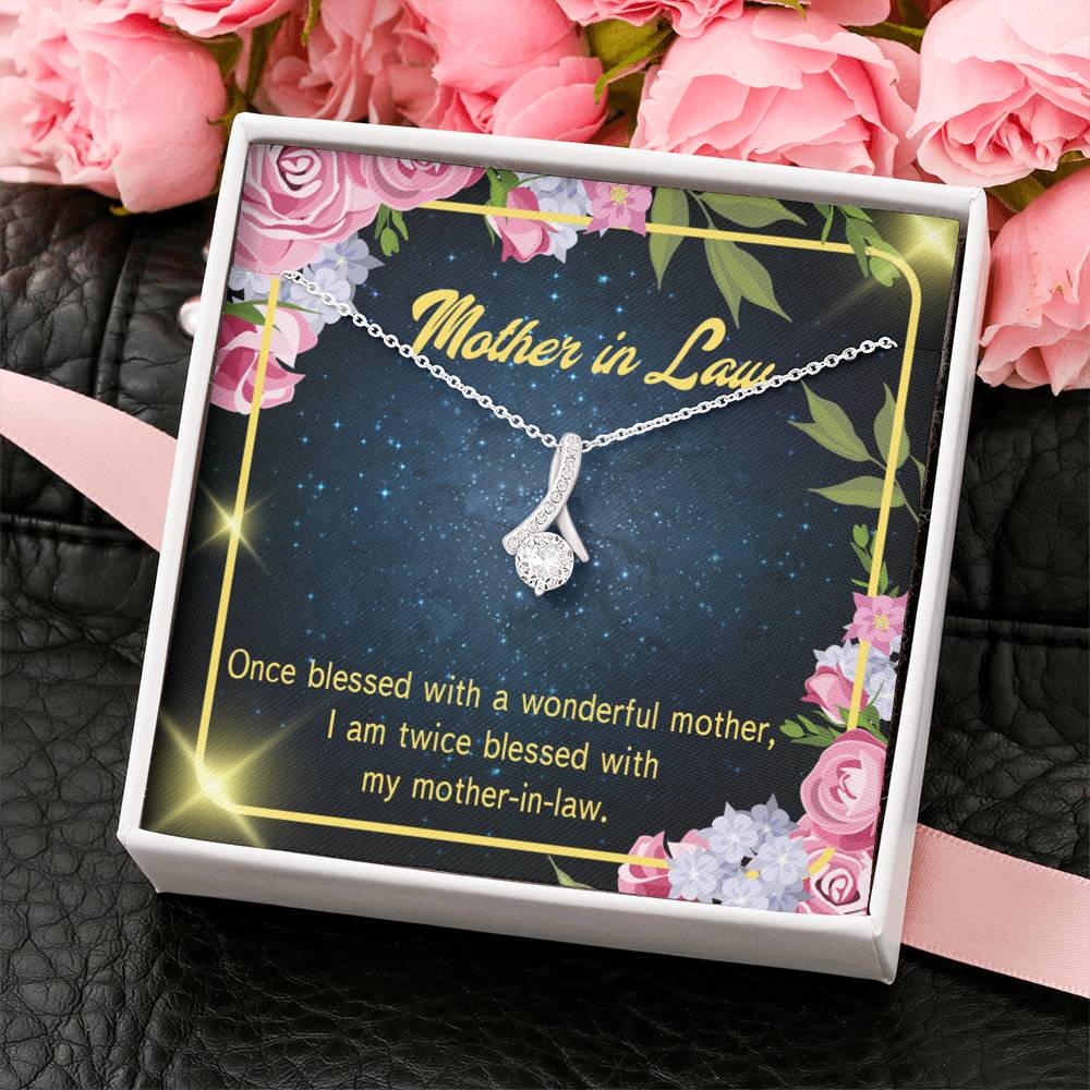 Mother-In-Law Necklace Twice Blessed Eternity Ribbon Stone Pendant Keepsake Message Card-Express Your Love Gifts