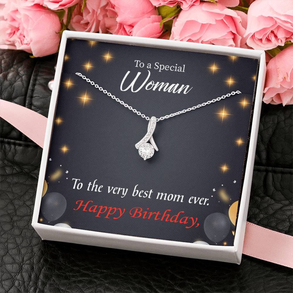 Best Mom Ever Eternity Ribbon Stone Necklace Birthday Message Card-Express Your Love Gifts