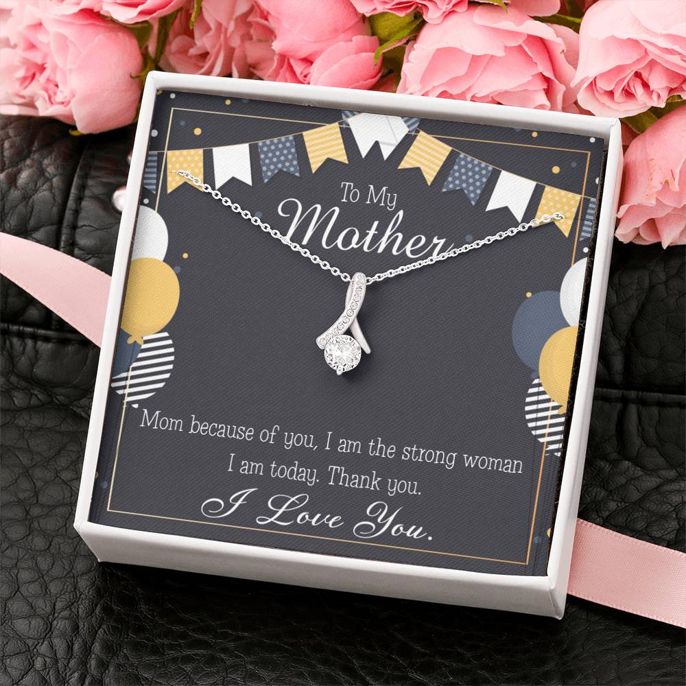 To My Mom Because of You Mom Eternity Ribbon Stone Necklace Message Card-Express Your Love Gifts