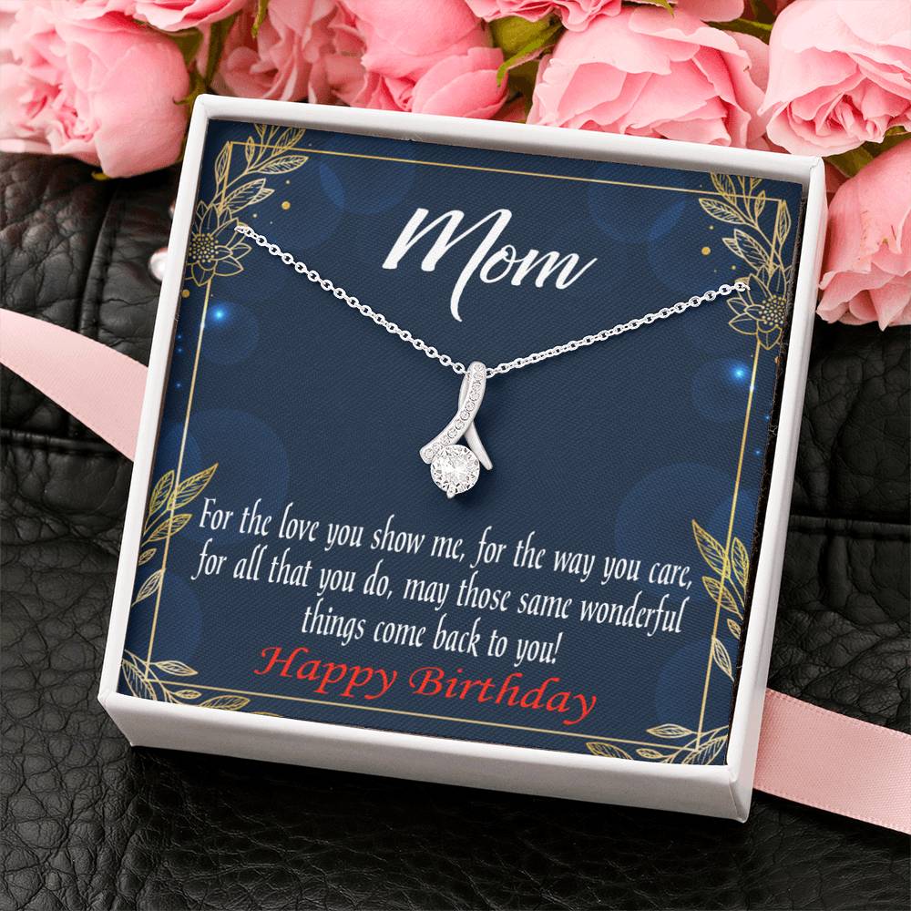 Happy Birthday Mom You'Re Wonderful Message Card Eternity Ribbon Stone Necklace-Express Your Love Gifts
