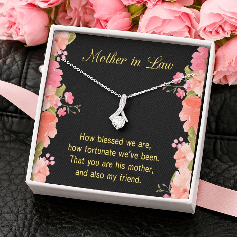 Mother-In-Law Necklace How Fortunate Eternity Ribbon Stone Pendant Keepsake Message Card-Express Your Love Gifts