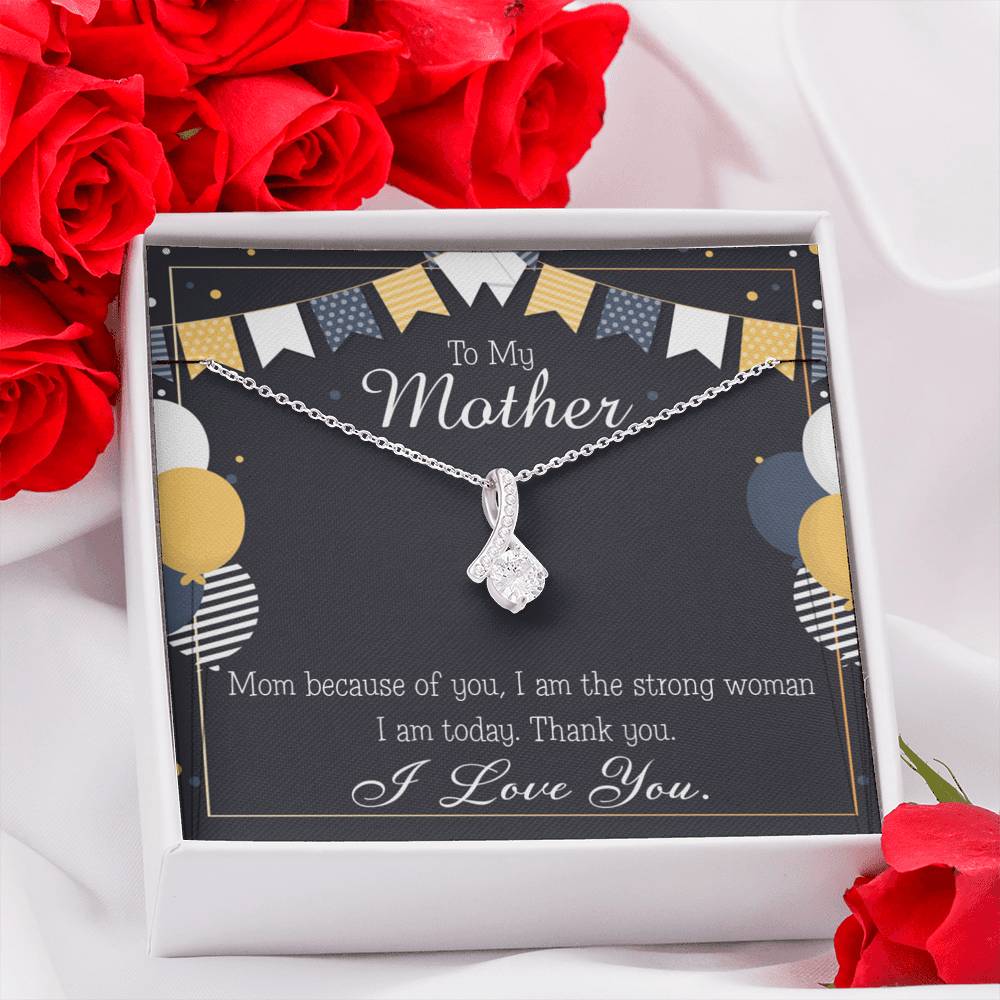 To My Mom Because of You Mom Eternity Ribbon Stone Necklace Message Card-Express Your Love Gifts
