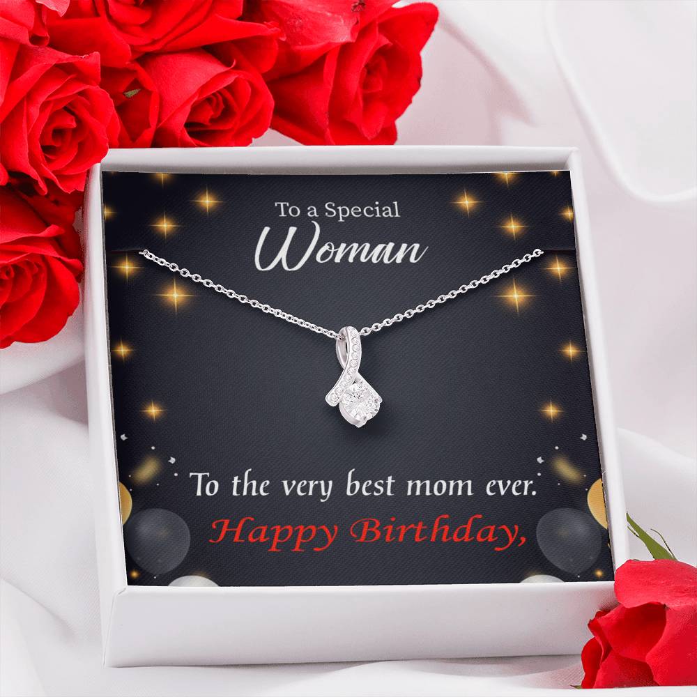 Best Mom Ever Eternity Ribbon Stone Necklace Birthday Message Card-Express Your Love Gifts