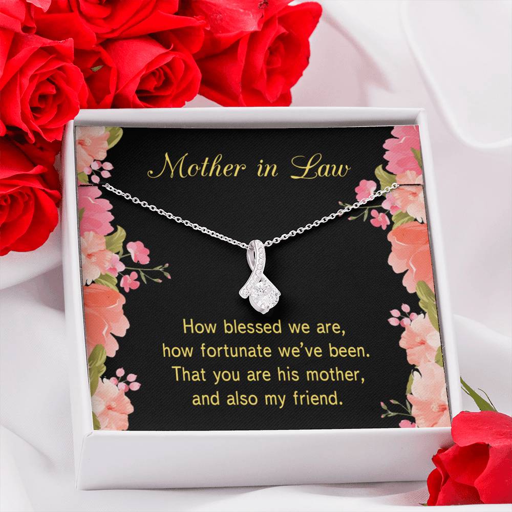 Mother-In-Law Necklace How Fortunate Eternity Ribbon Stone Pendant Keepsake Message Card-Express Your Love Gifts