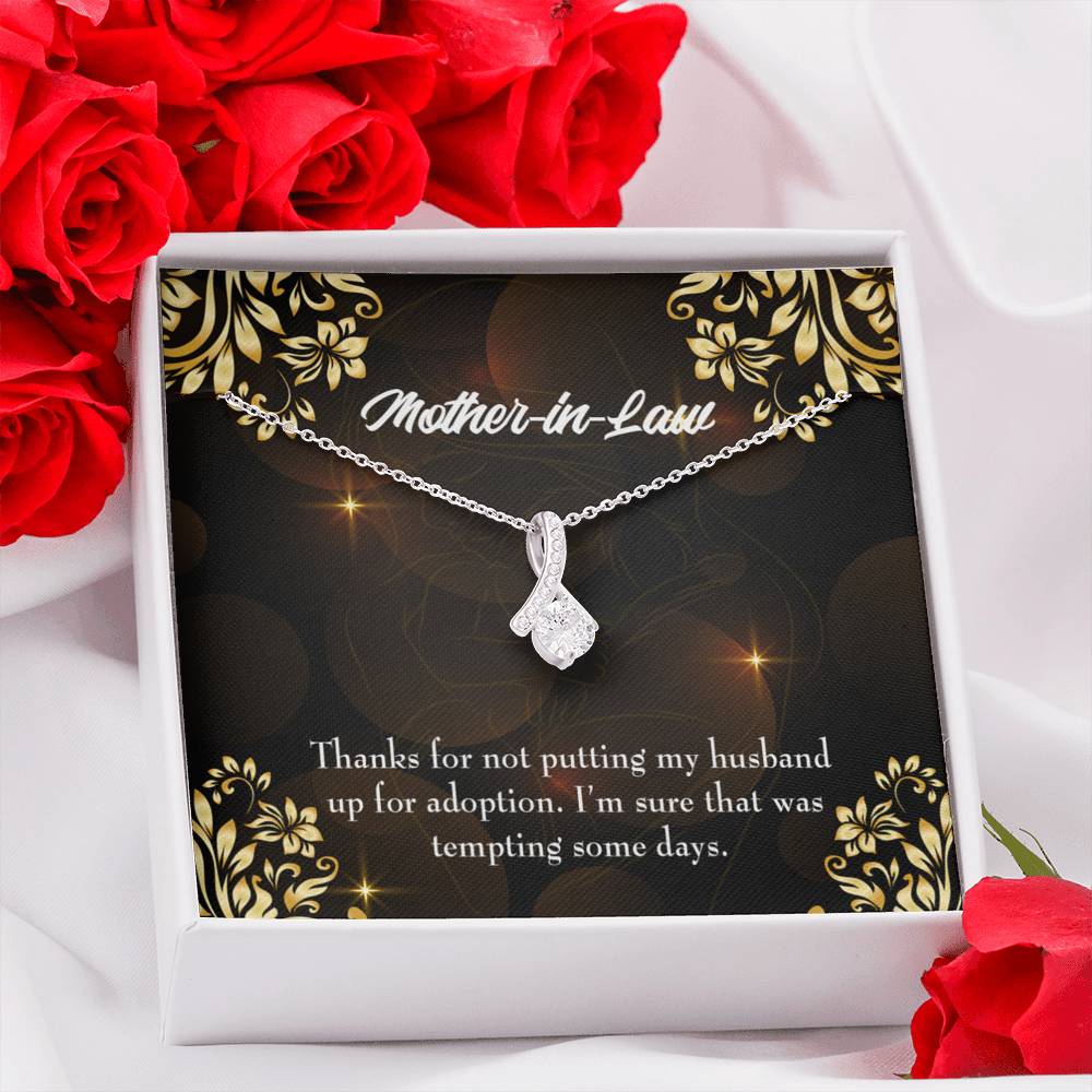 Mother-In-Law Necklace Funny Mother-In-Law Message Eternity Ribbon Stone Pendant Keepsake Message Card-Express Your Love Gifts
