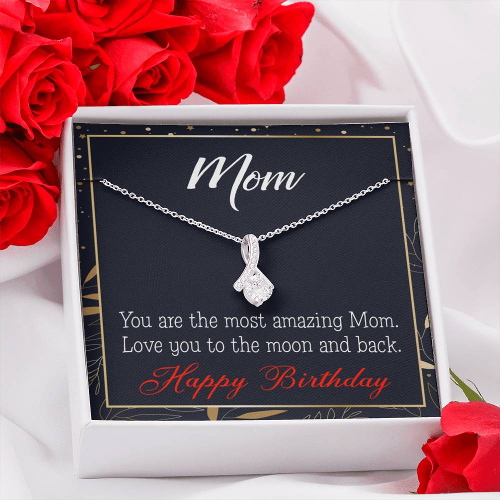 Happy Birthday Mom Love You To The Moon Eternity Ribbon Stone Necklace Message Card-Express Your Love Gifts