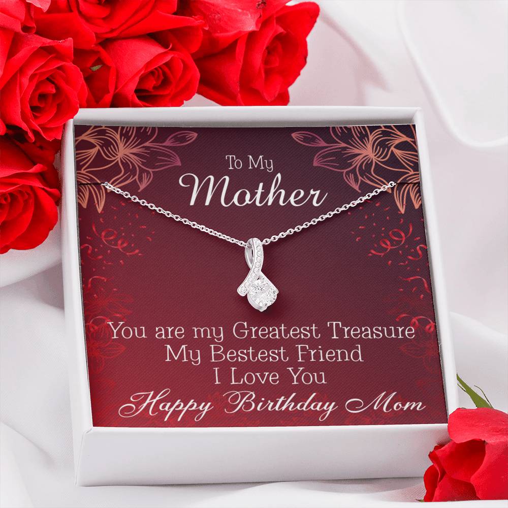 Mom My Greatest Treasure Eternity Ribbon Stone Necklace Message Birthday Card-Express Your Love Gifts