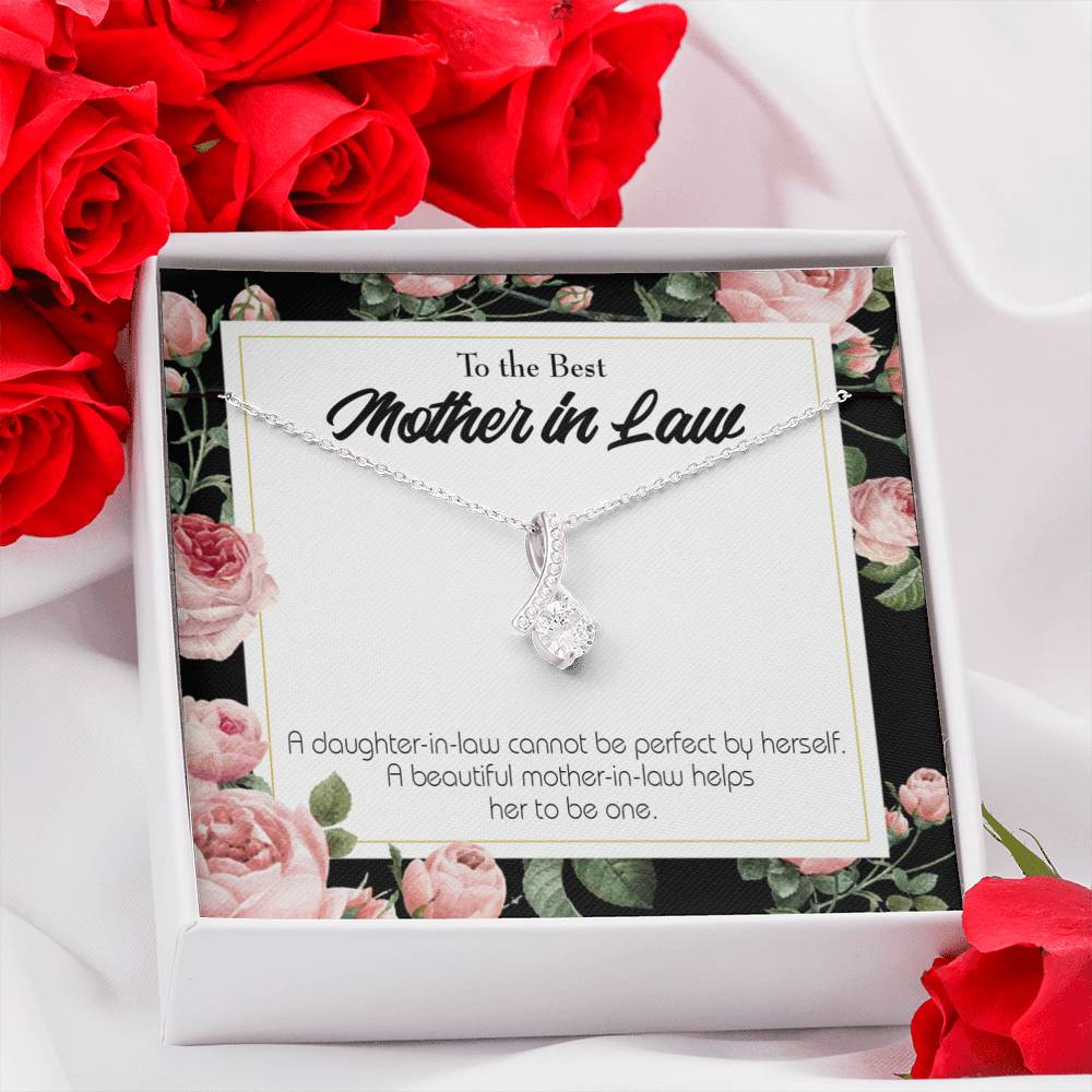 Mother-In-Law Necklace Beautiful Mother-In-Law Eternity Ribbon Stone Pendant Keepsake Message Card-Express Your Love Gifts