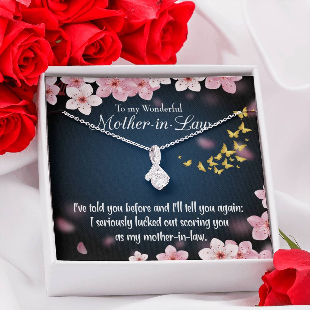 Mother-In-Law Necklace Seriously Lucky Eternity Ribbon Stone Pendant Keepsake Message Card-Express Your Love Gifts