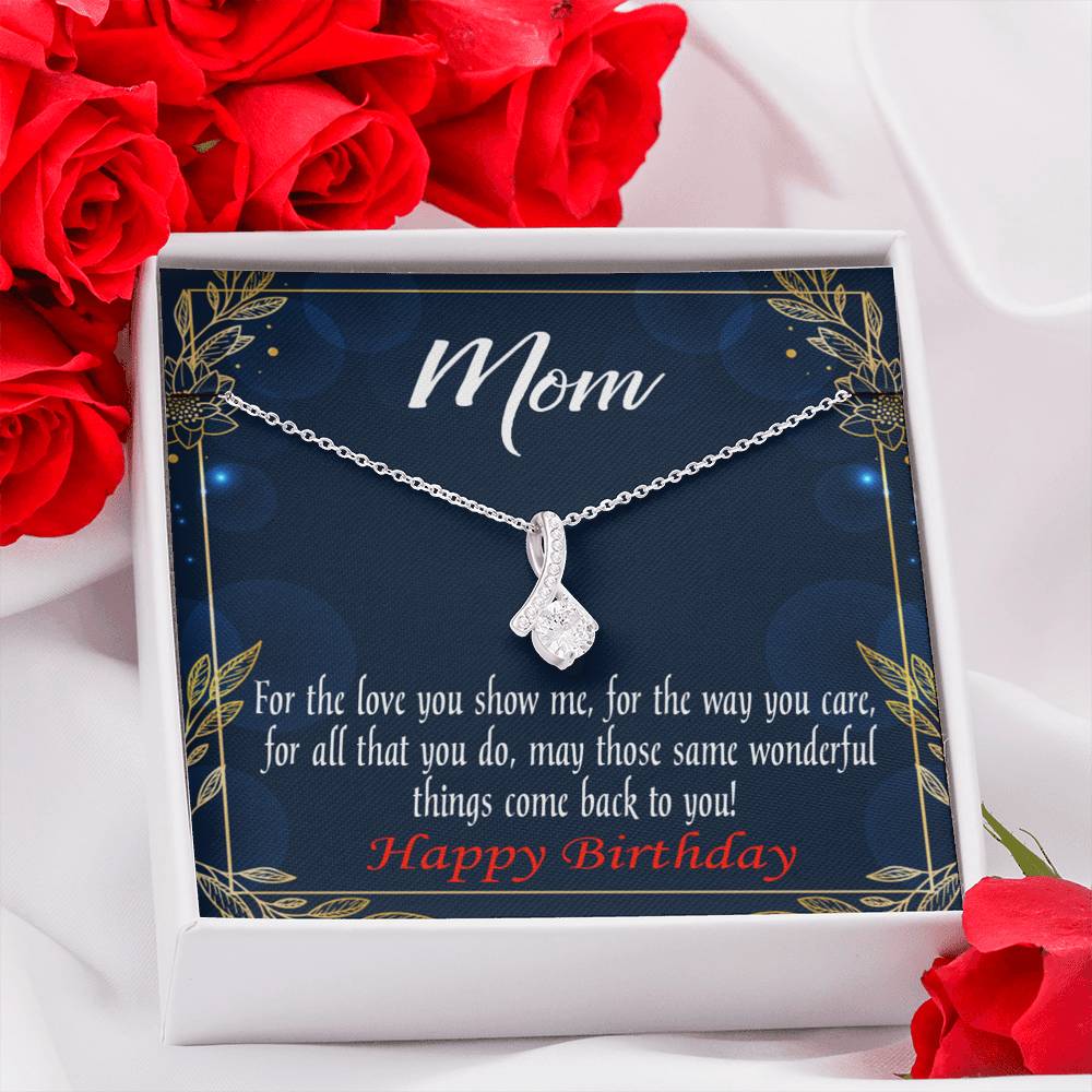 Happy Birthday Mom You'Re Wonderful Message Card Eternity Ribbon Stone Necklace-Express Your Love Gifts