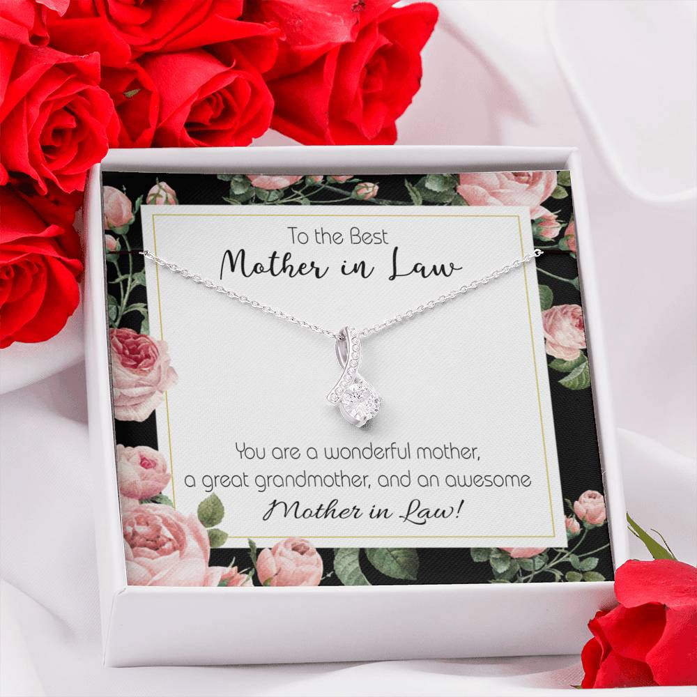 Mother-In-Law Necklace Awesome Mother-In-Law Eternity Ribbon Stone Pendant Keepsake Message Card-Express Your Love Gifts