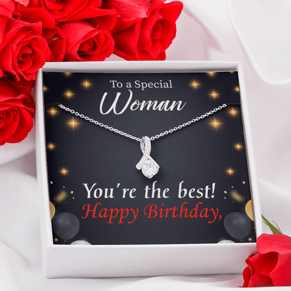 Happy Birthday Mom You'Re The Best Eternity Ribbon Stone Necklace Message Card-Express Your Love Gifts