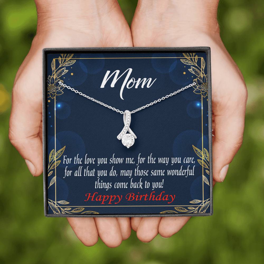 Happy Birthday Mom You'Re Wonderful Message Card Eternity Ribbon Stone Necklace-Express Your Love Gifts