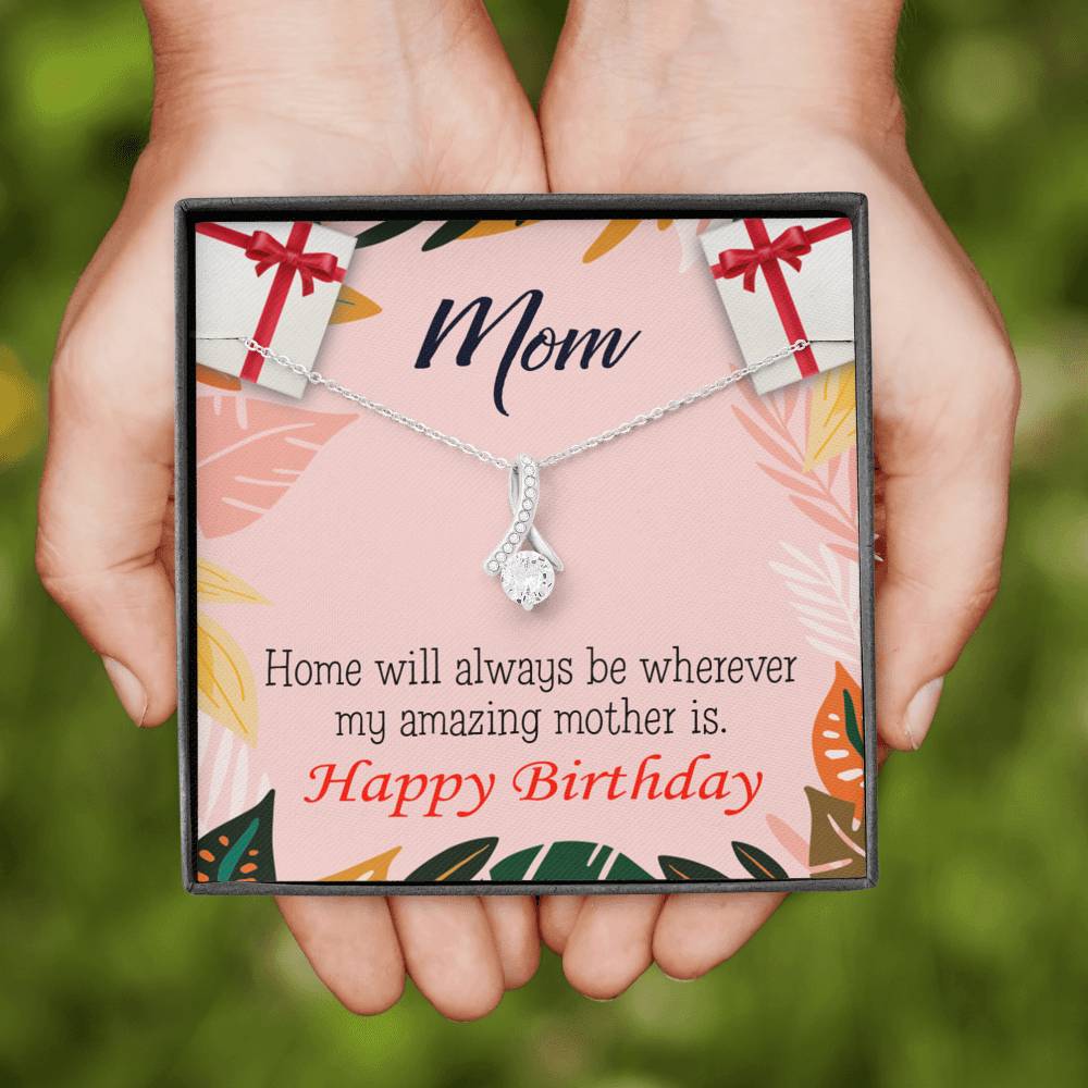 My Amazing Mom Eternity Ribbon Stone Necklace Message Birthday Card-Express Your Love Gifts