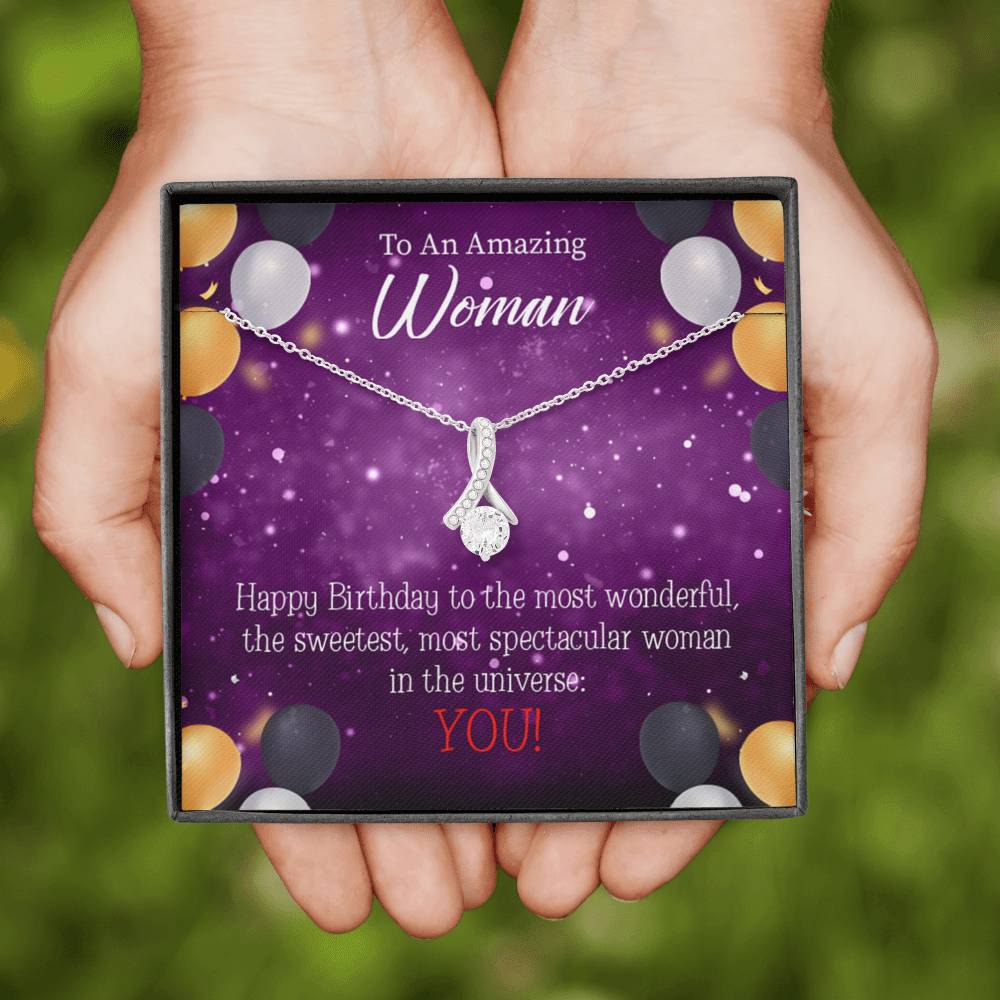 Best Mom In Universe Eternity Ribbon Necklace Birthday Message Card-Express Your Love Gifts