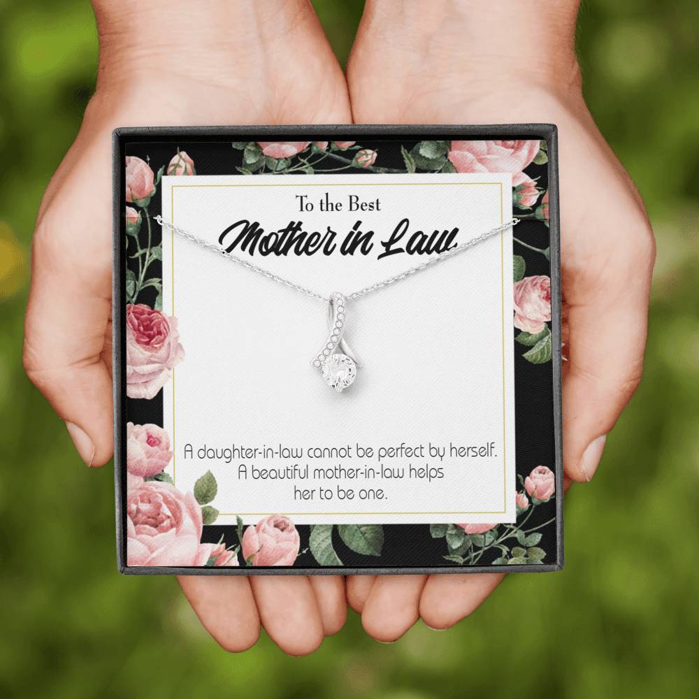 Mother-In-Law Necklace Beautiful Mother-In-Law Eternity Ribbon Stone Pendant Keepsake Message Card-Express Your Love Gifts