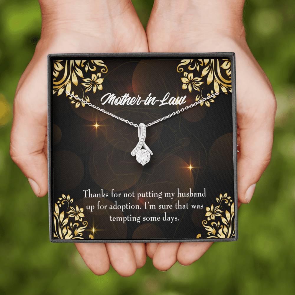 Mother-In-Law Necklace Funny Mother-In-Law Message Eternity Ribbon Stone Pendant Keepsake Message Card-Express Your Love Gifts