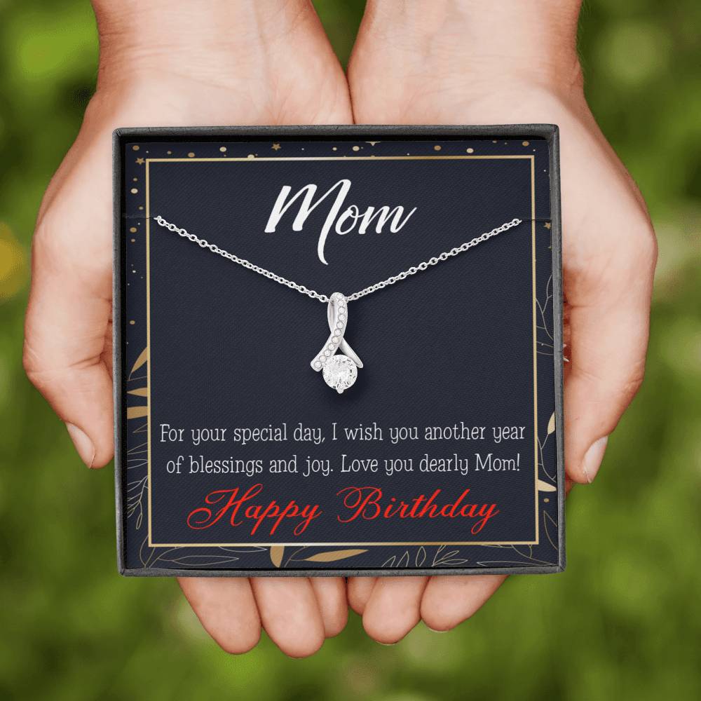Happy Birthday Mom Blessings And Joy Eternity Ribbon Stone Necklace W Message Card-Express Your Love Gifts