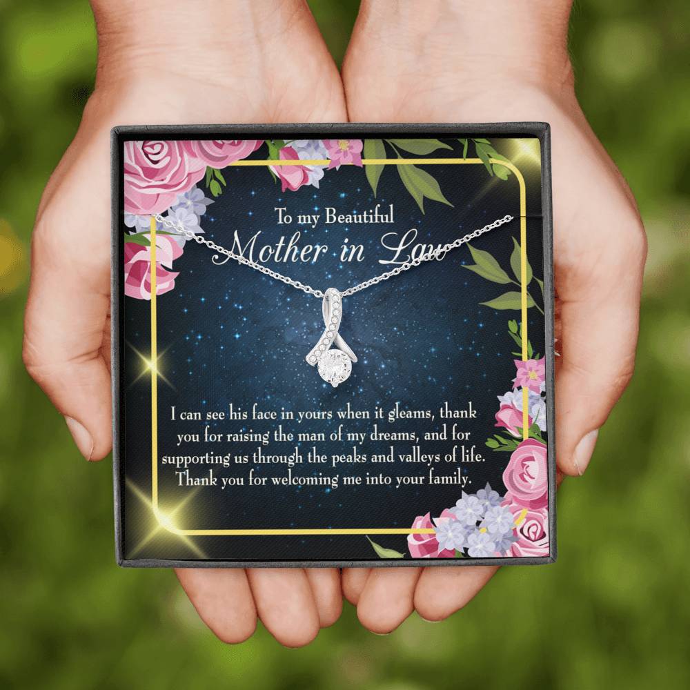 Mother-In-Law Necklace To My Beautiful Mother-In-Law Eternity Ribbon Stone Pendant-Express Your Love Gifts