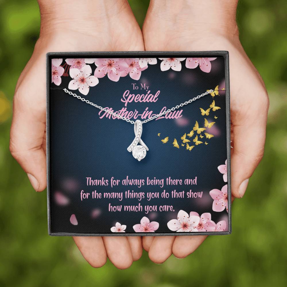 Mother-In-Law Necklace Special Mother-In-Law Thanks Always Eternity Ribbon Stone Pendant Keepsake Card-Express Your Love Gifts
