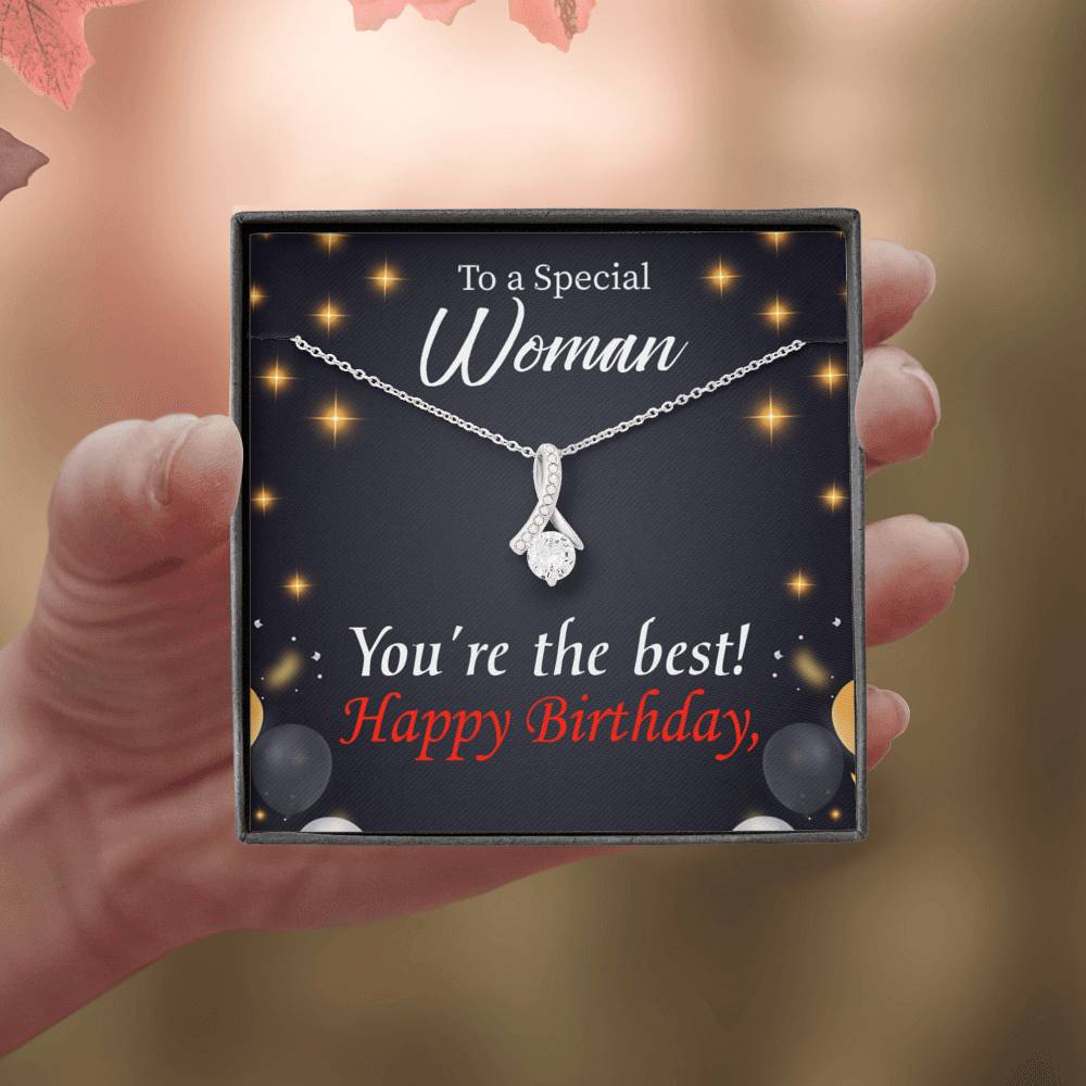 Happy Birthday Mom You'Re The Best Eternity Ribbon Stone Necklace Message Card-Express Your Love Gifts