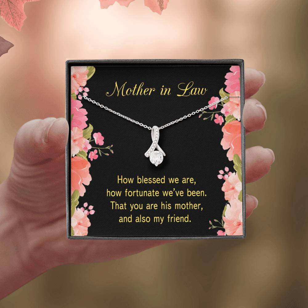 Mother-In-Law Necklace How Fortunate Eternity Ribbon Stone Pendant Keepsake Message Card-Express Your Love Gifts