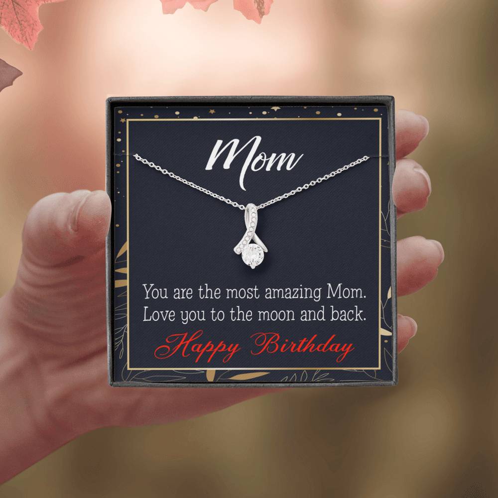 Happy Birthday Mom Love You To The Moon Eternity Ribbon Stone Necklace Message Card-Express Your Love Gifts