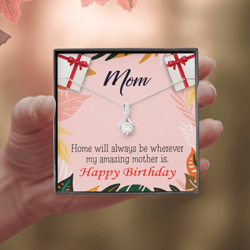 My Amazing Mom Eternity Ribbon Stone Necklace Message Birthday Card-Express Your Love Gifts