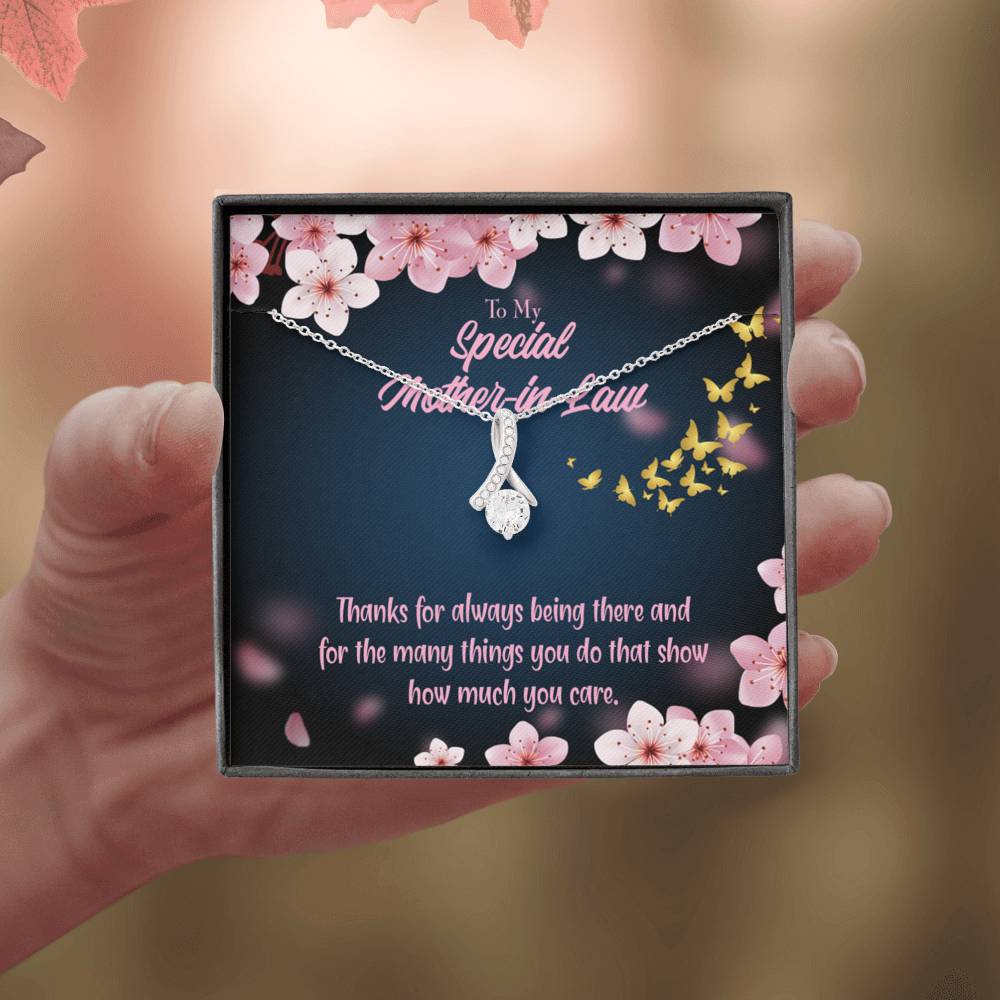 Mother-In-Law Necklace Special Mother-In-Law Thanks Always Eternity Ribbon Stone Pendant Keepsake Card-Express Your Love Gifts