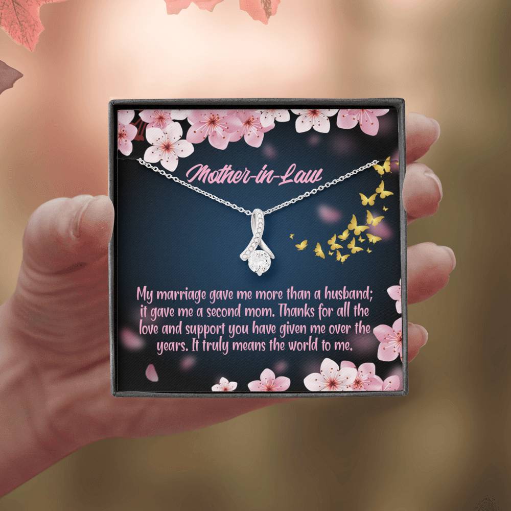 Mother-In-Law Necklace Marriage Second Mom Eternity Ribbon Stone Pendant Keepsake Message Card-Express Your Love Gifts
