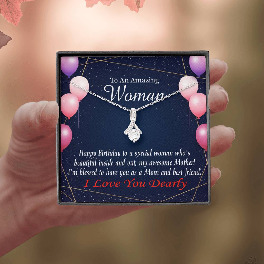 Mom Blessed With You Eternity Ribbon Stone Necklace W Birthday Message Card-Express Your Love Gifts