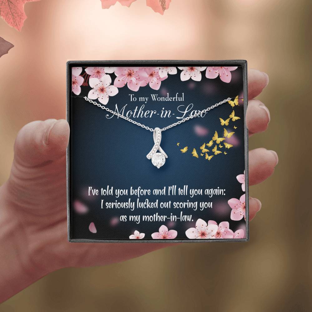 Mother-In-Law Necklace Seriously Lucky Eternity Ribbon Stone Pendant Keepsake Message Card-Express Your Love Gifts
