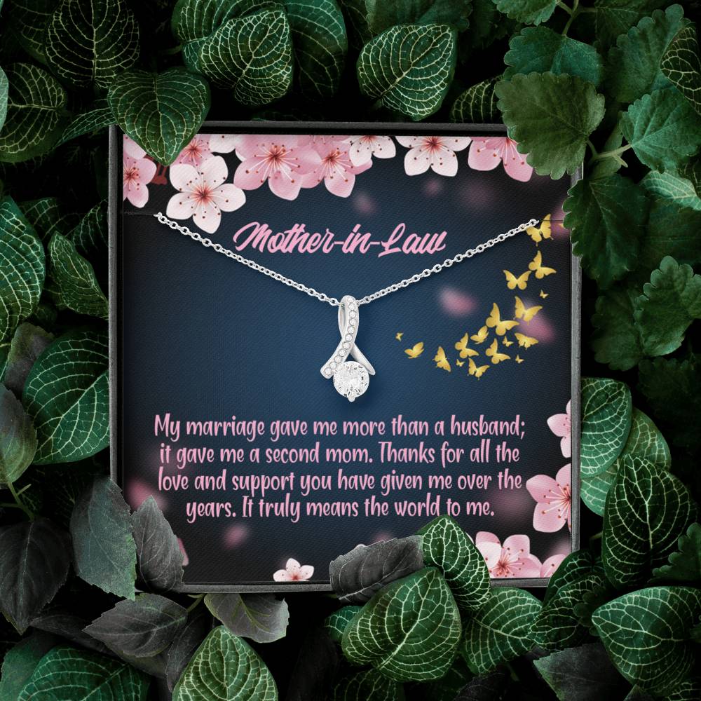 Mother-In-Law Necklace Marriage Second Mom Eternity Ribbon Stone Pendant Keepsake Message Card-Express Your Love Gifts