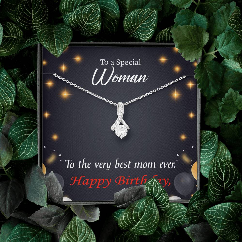 Best Mom Ever Eternity Ribbon Stone Necklace Birthday Message Card-Express Your Love Gifts