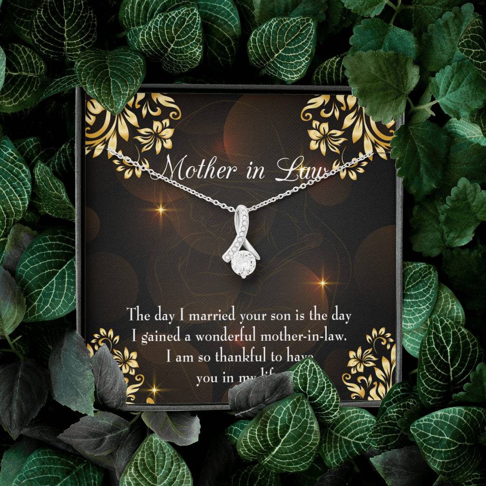 Mother-In-Law Necklace A Wonderful Mother-In-Law Eternity Ribbon Stone Pendant Keepsake Message Card-Express Your Love Gifts