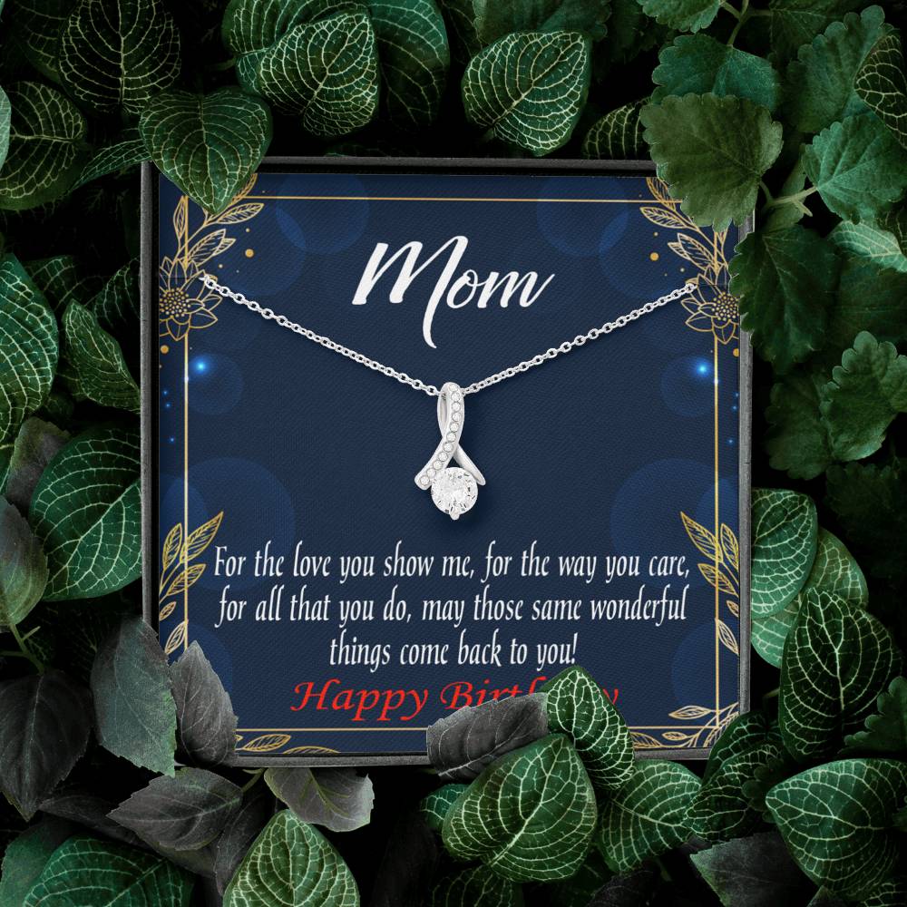 Happy Birthday Mom You'Re Wonderful Message Card Eternity Ribbon Stone Necklace-Express Your Love Gifts