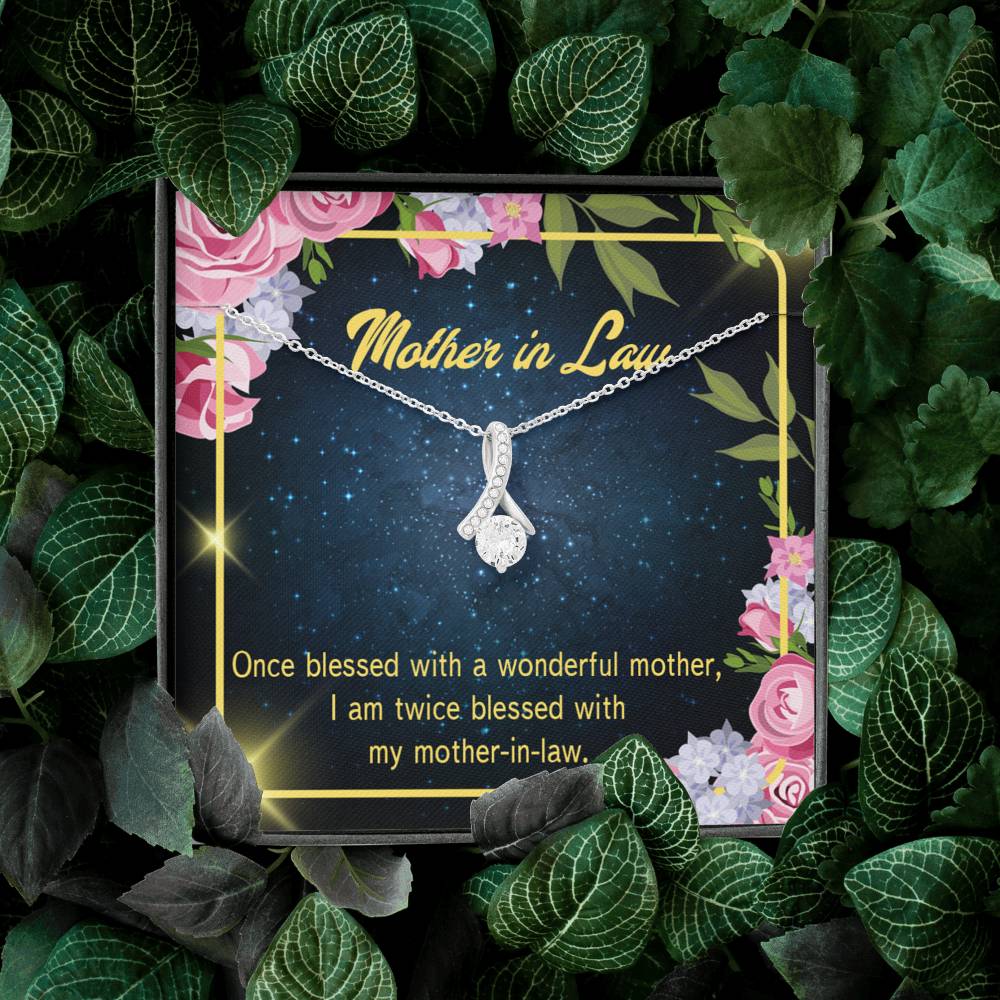Mother-In-Law Necklace Twice Blessed Eternity Ribbon Stone Pendant Keepsake Message Card-Express Your Love Gifts