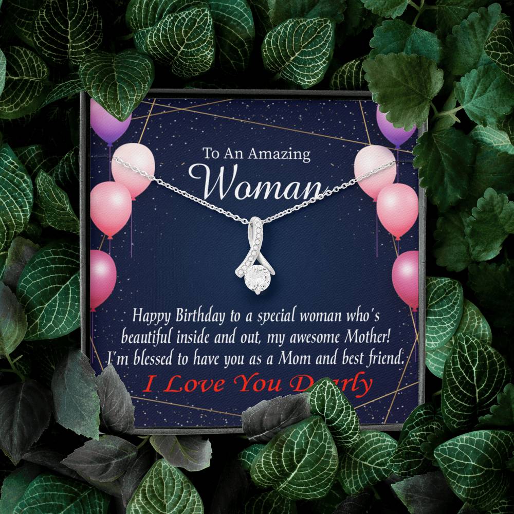 Mom Blessed With You Eternity Ribbon Stone Necklace W Birthday Message Card-Express Your Love Gifts