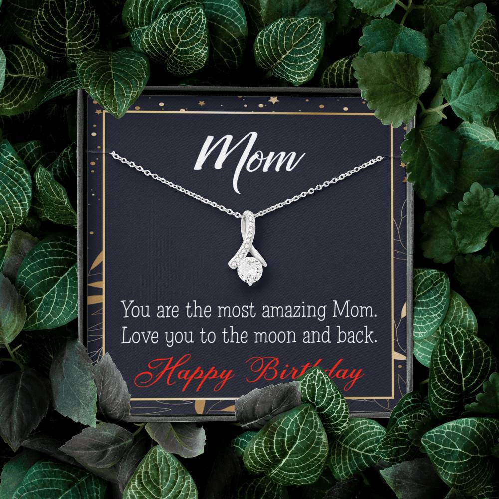 Happy Birthday Mom Love You To The Moon Eternity Ribbon Stone Necklace Message Card-Express Your Love Gifts