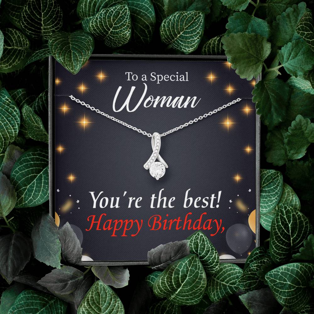 Happy Birthday Mom You'Re The Best Eternity Ribbon Stone Necklace Message Card-Express Your Love Gifts