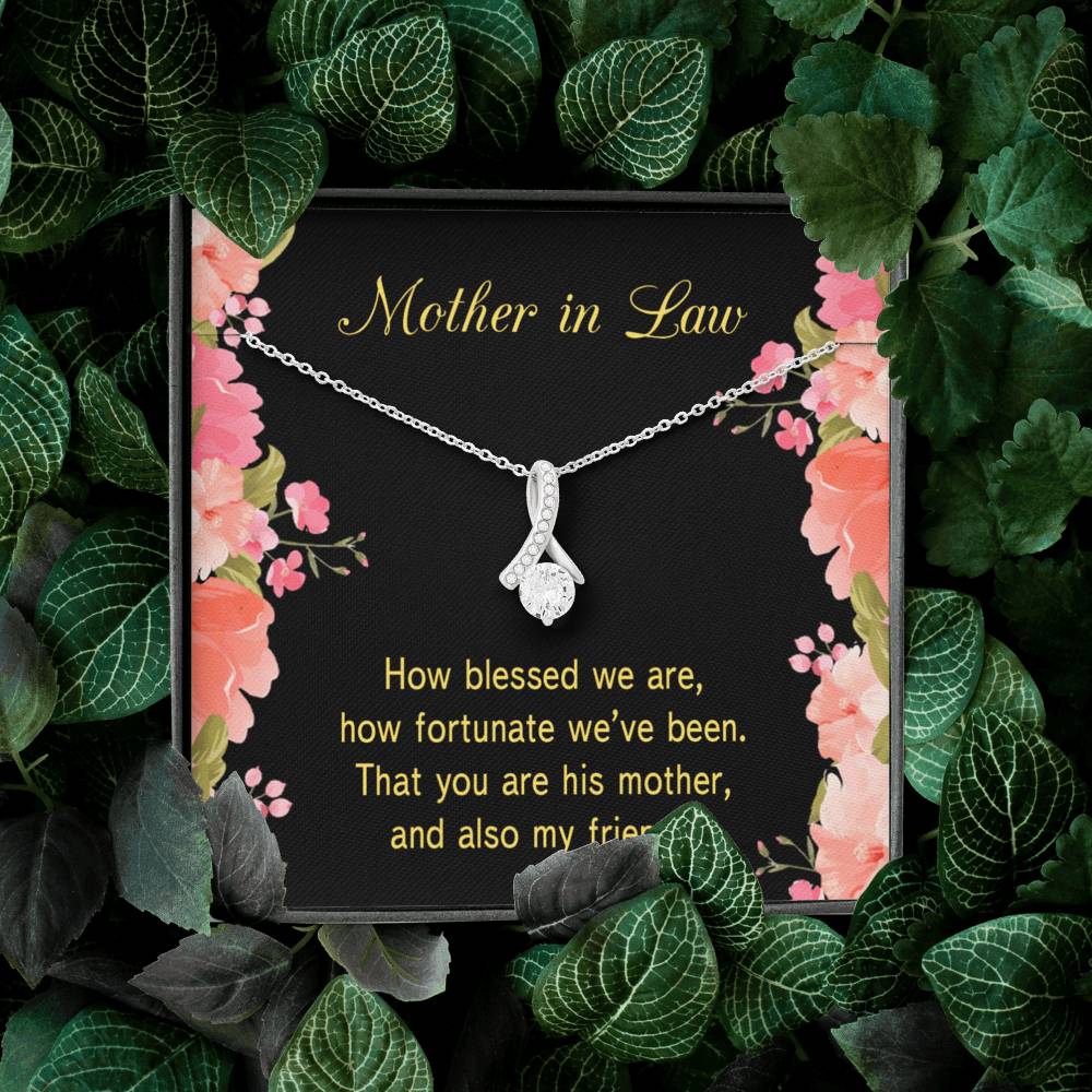 Mother-In-Law Necklace How Fortunate Eternity Ribbon Stone Pendant Keepsake Message Card-Express Your Love Gifts