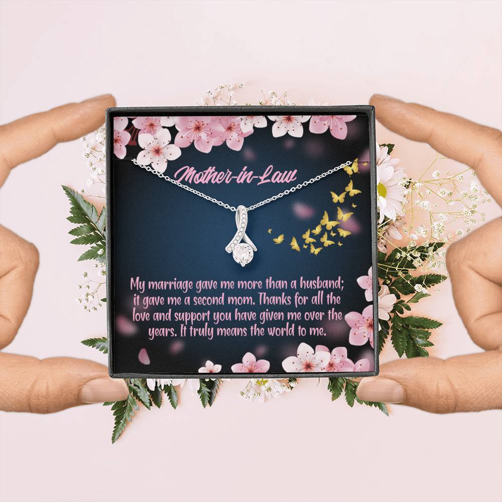 Mother-In-Law Necklace Marriage Second Mom Eternity Ribbon Stone Pendant Keepsake Message Card-Express Your Love Gifts