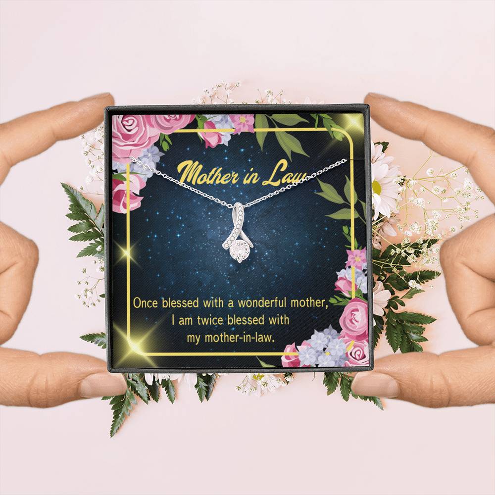 Mother-In-Law Necklace Twice Blessed Eternity Ribbon Stone Pendant Keepsake Message Card-Express Your Love Gifts