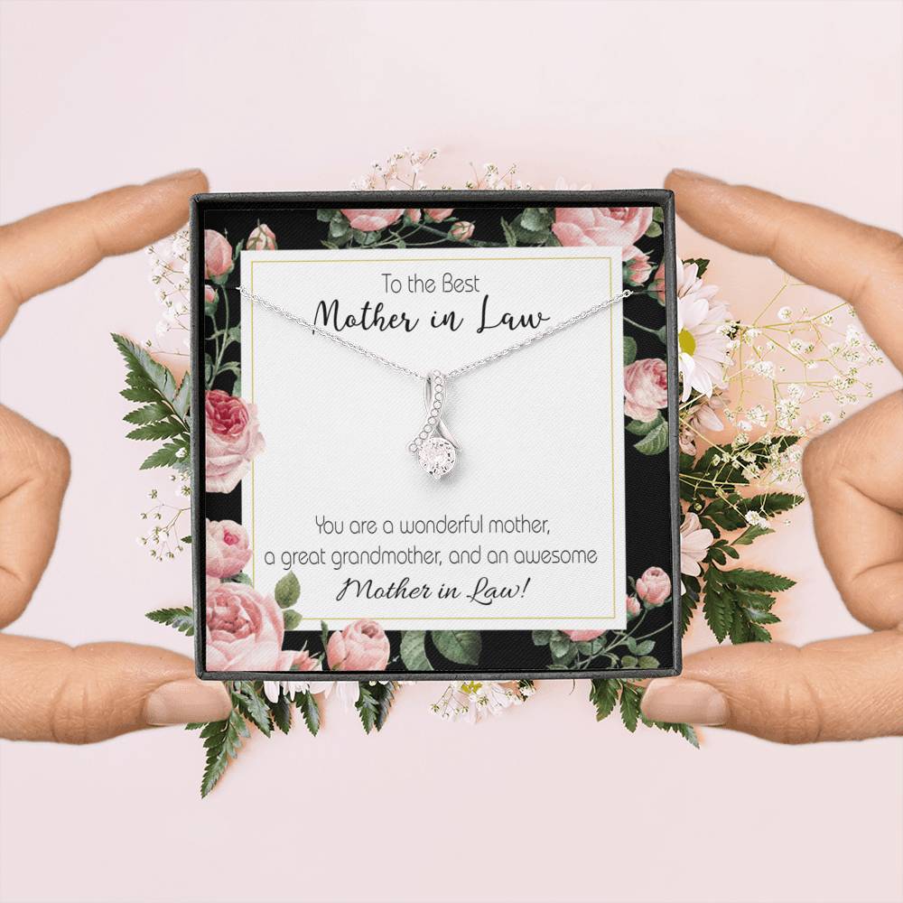 Mother-In-Law Necklace Awesome Mother-In-Law Eternity Ribbon Stone Pendant Keepsake Message Card-Express Your Love Gifts